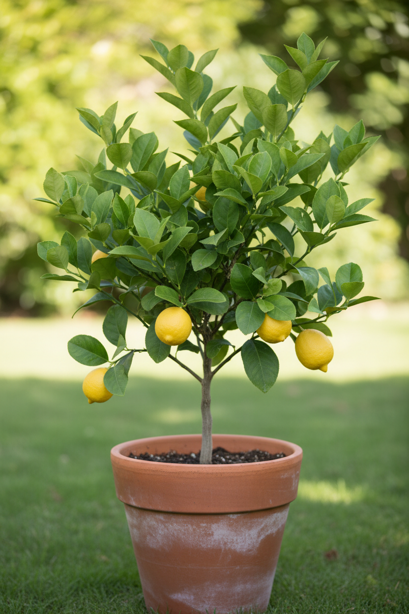 2 yaşında Mayer limon terracotta saksıda