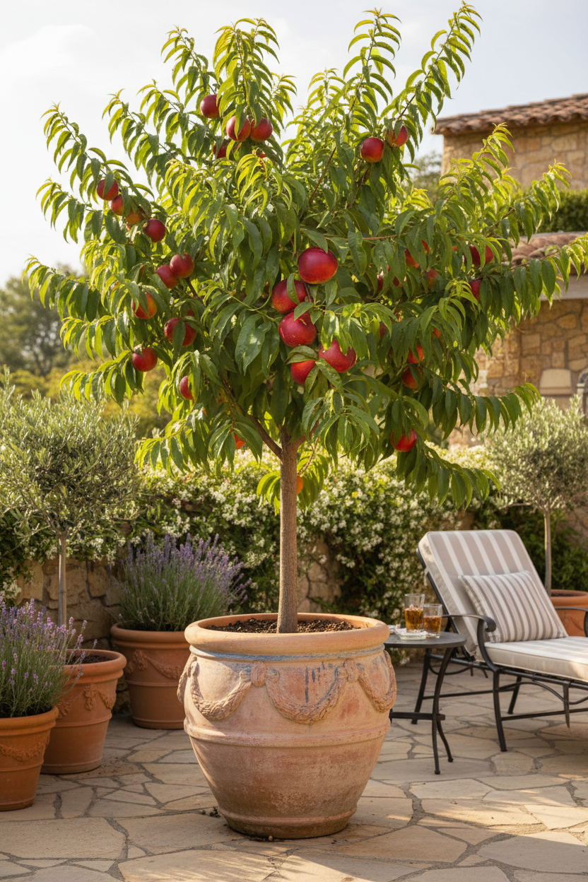 5 yaşında nektarin saksıda terasta