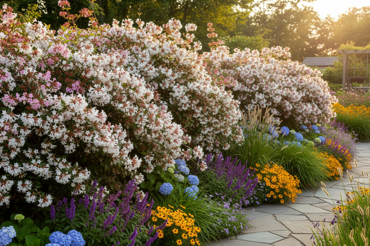 Abelia bahçe peyzajında