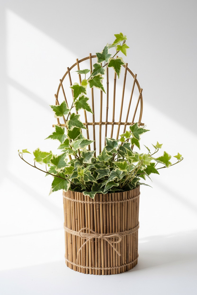 Alacalı Sarmaşık - Bambu Saksıda