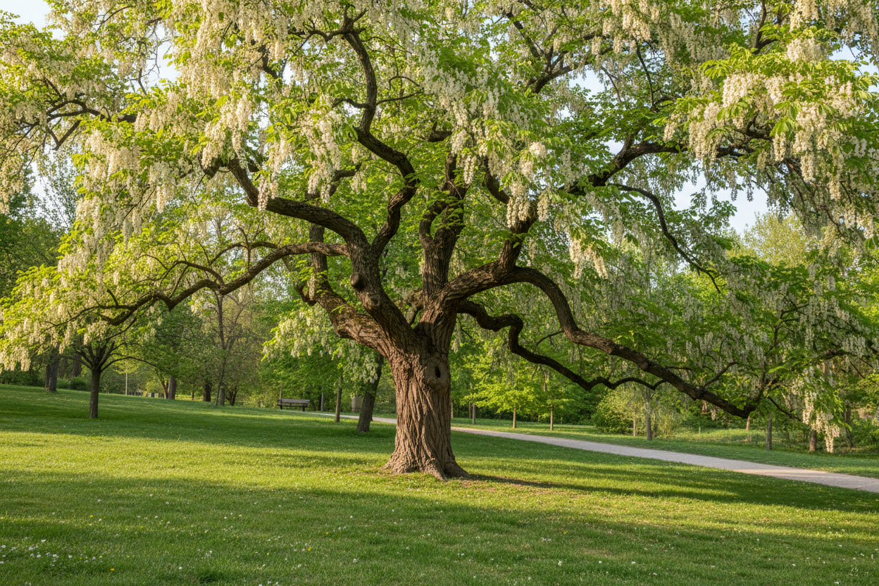 büyük bir yalancı akasya ağacı bir parkta