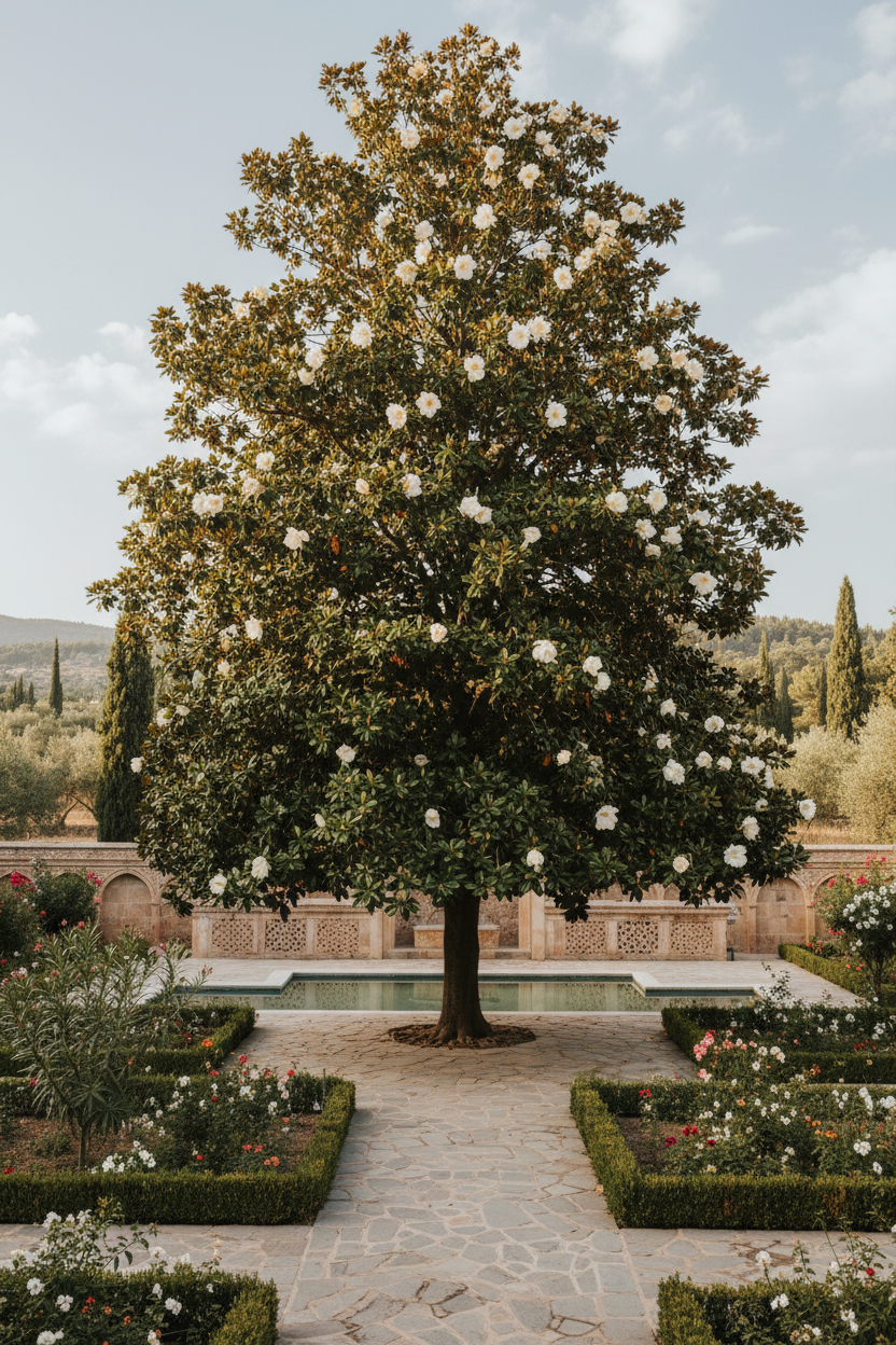 Beyaz Manolya Ağacı - Çiçekli