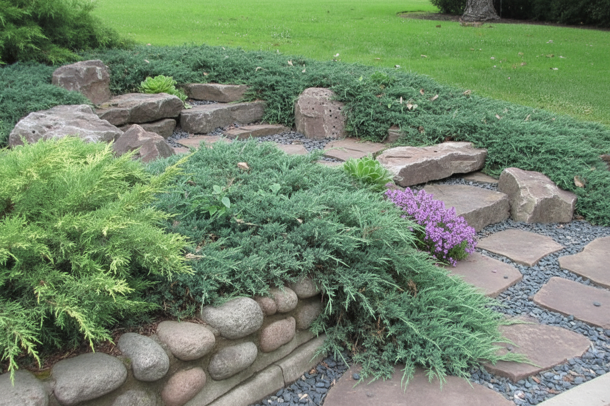 Blue Chip ardıç kaya bahçesinde