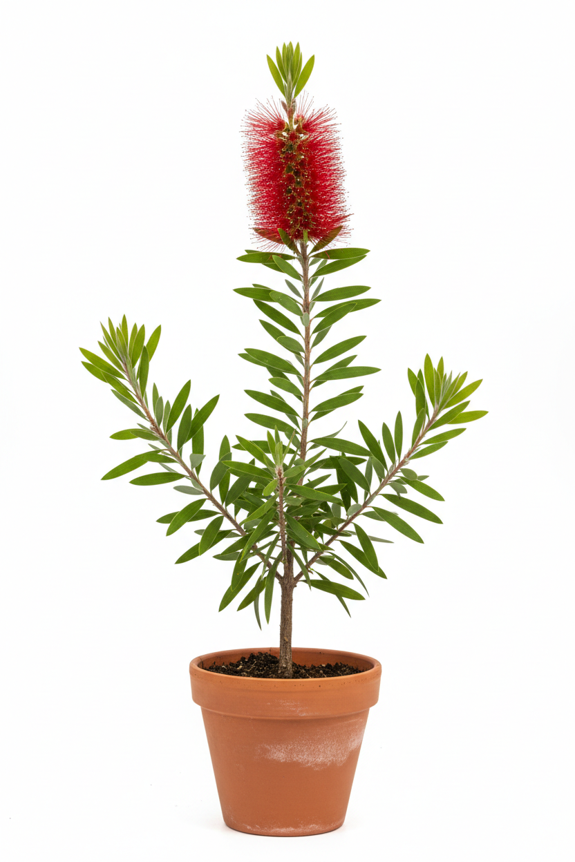 Fırça Çalısı - Kil Saksıda Çiçekli