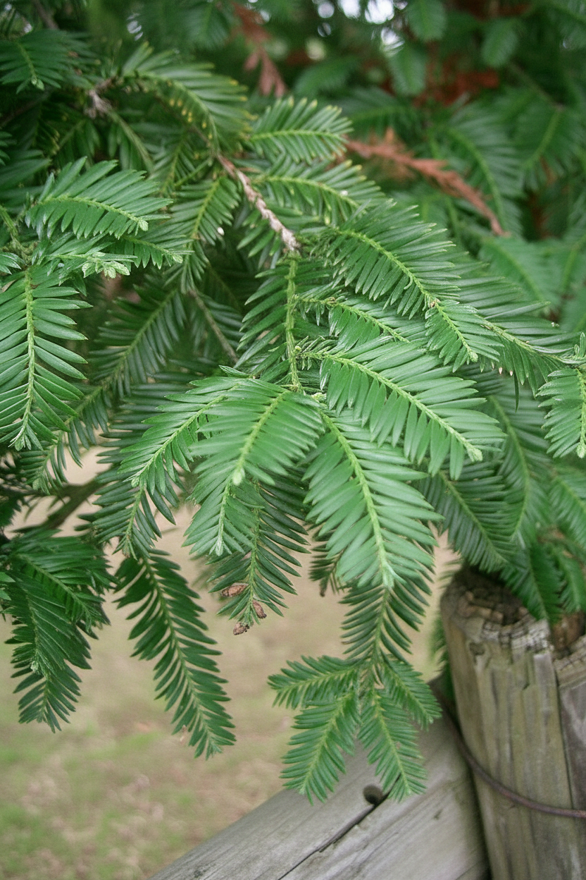 Sahil sekoyası yaprak detayı eğrelti benzeri Sequoia sempervirens ölümsüz ağaç