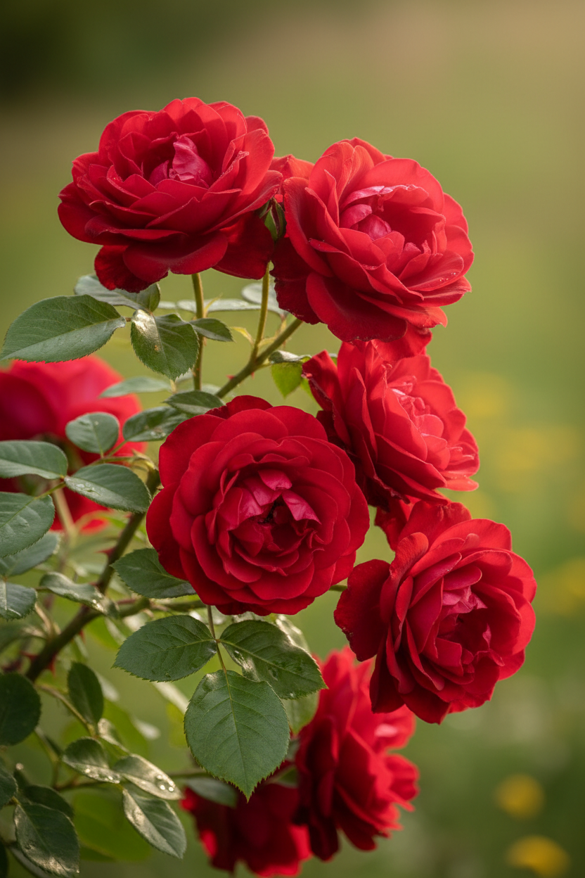 Kırmızı çardak gülü çiçeği yakın çekim canlı kırmızı sarmaşık gül