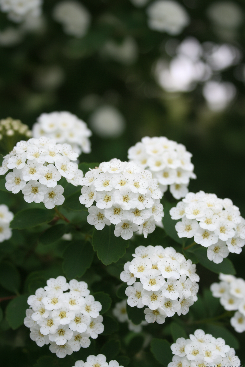Spiraea vanhouttei çiçeği beyaz salkım çiçekler yakın çekim keçi sakalı