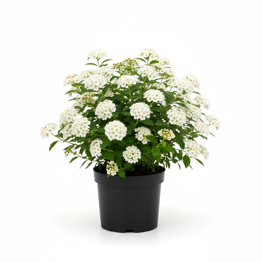 Spiraea vanhouttei keçi sakalı fidanı saksıda 80 cm 1 yaş beyaz çiçek salkımları