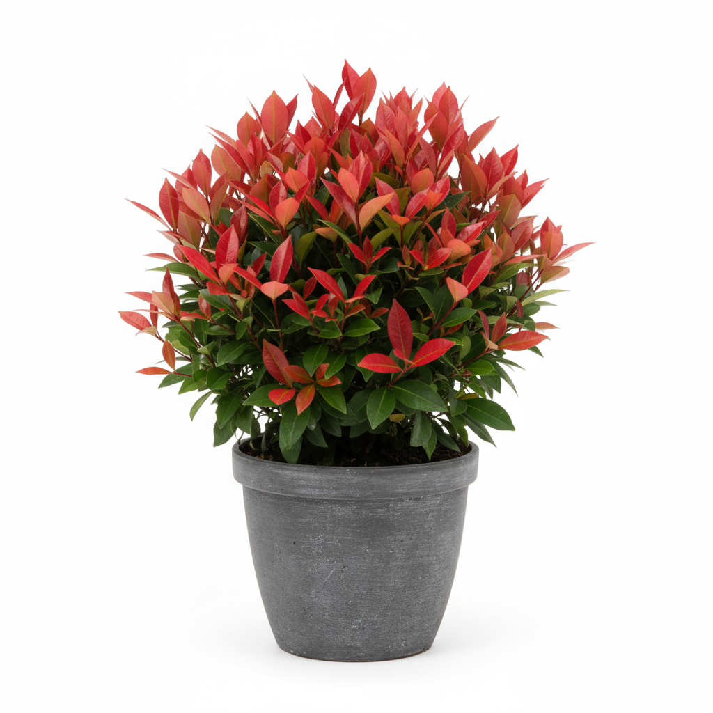 Bodur alev çalısı fidanı kırmızı yapraklar Photinia Red Robin kompakt form süs bitkisi