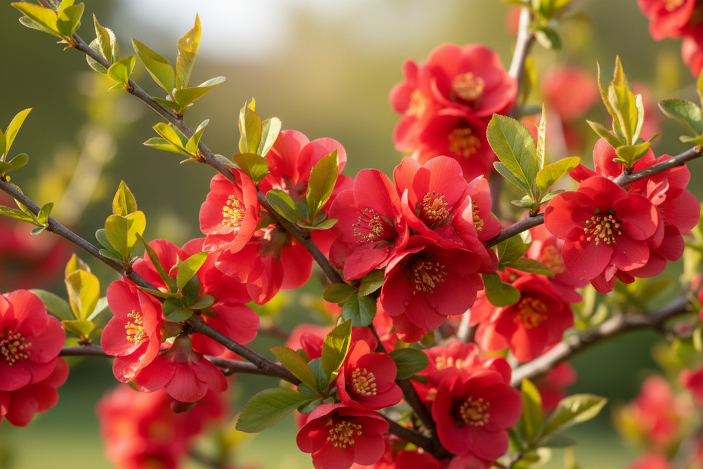 Japon Ayvası - Kırmızı Çiçek Detayı