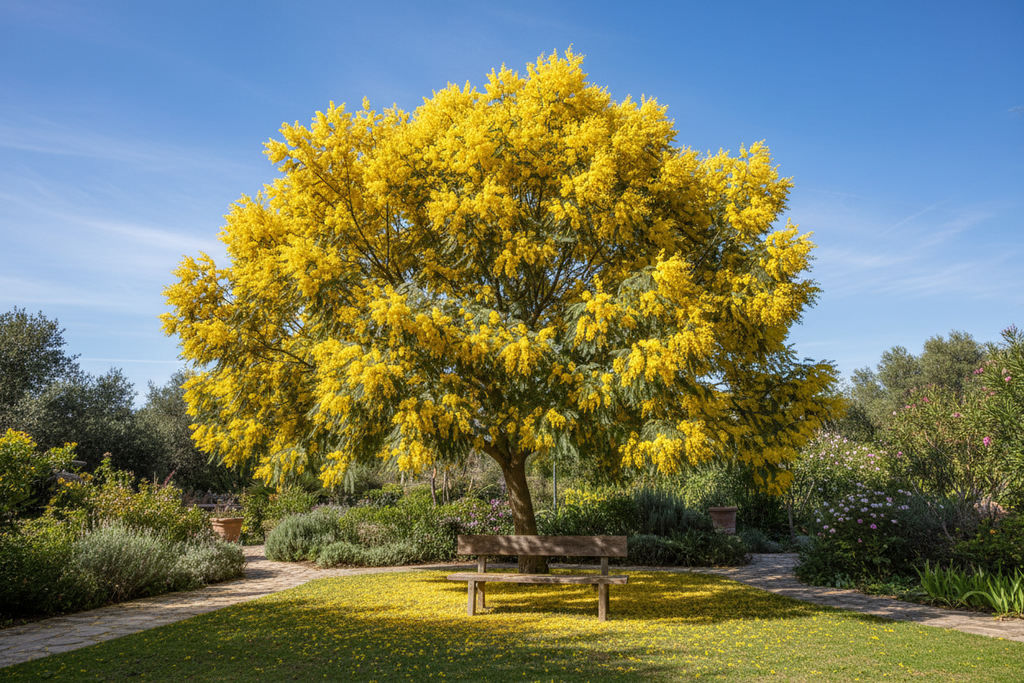 Mimoza Ağacı - Bahçede Çiçekli