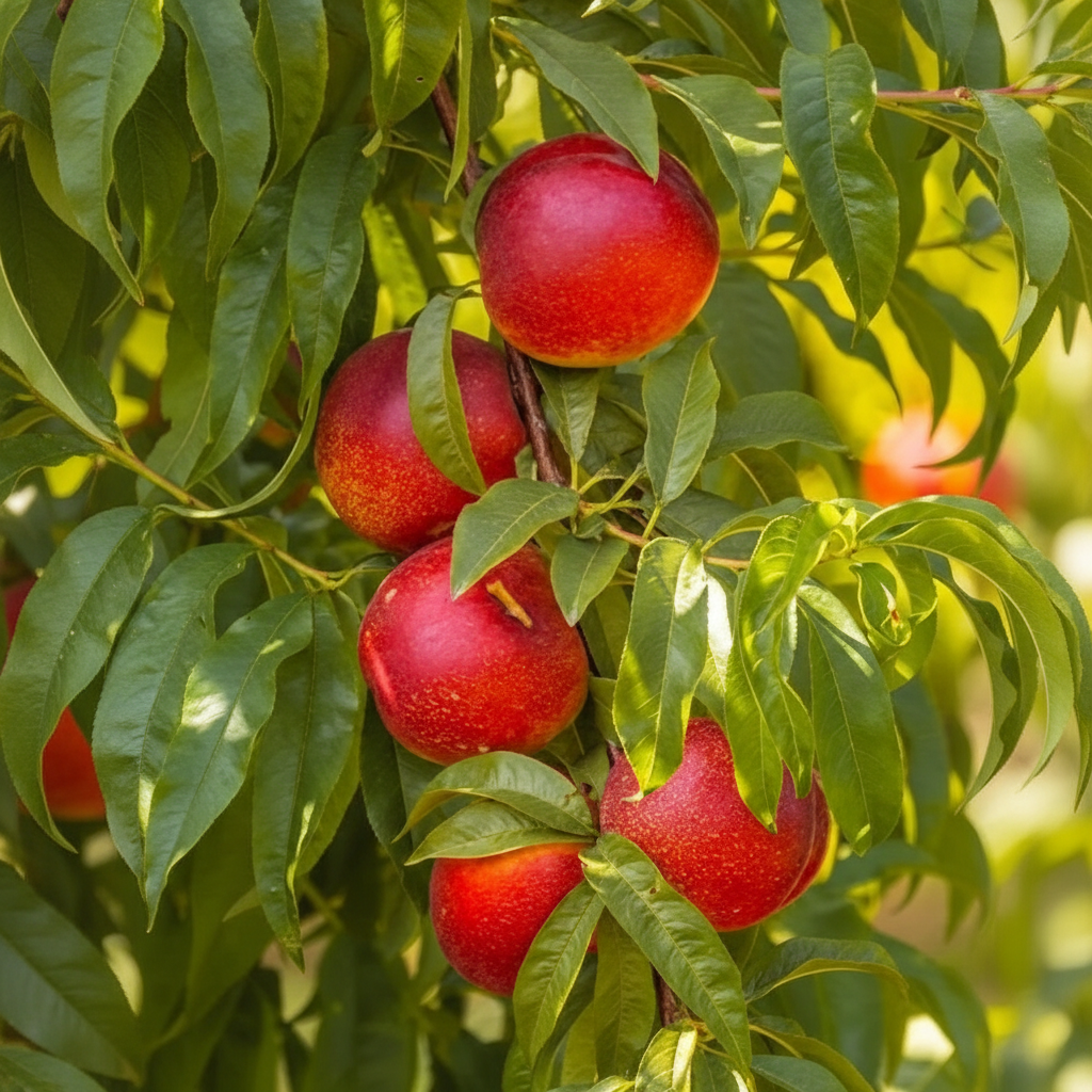 Nektarin yaprak ve meyve detayı