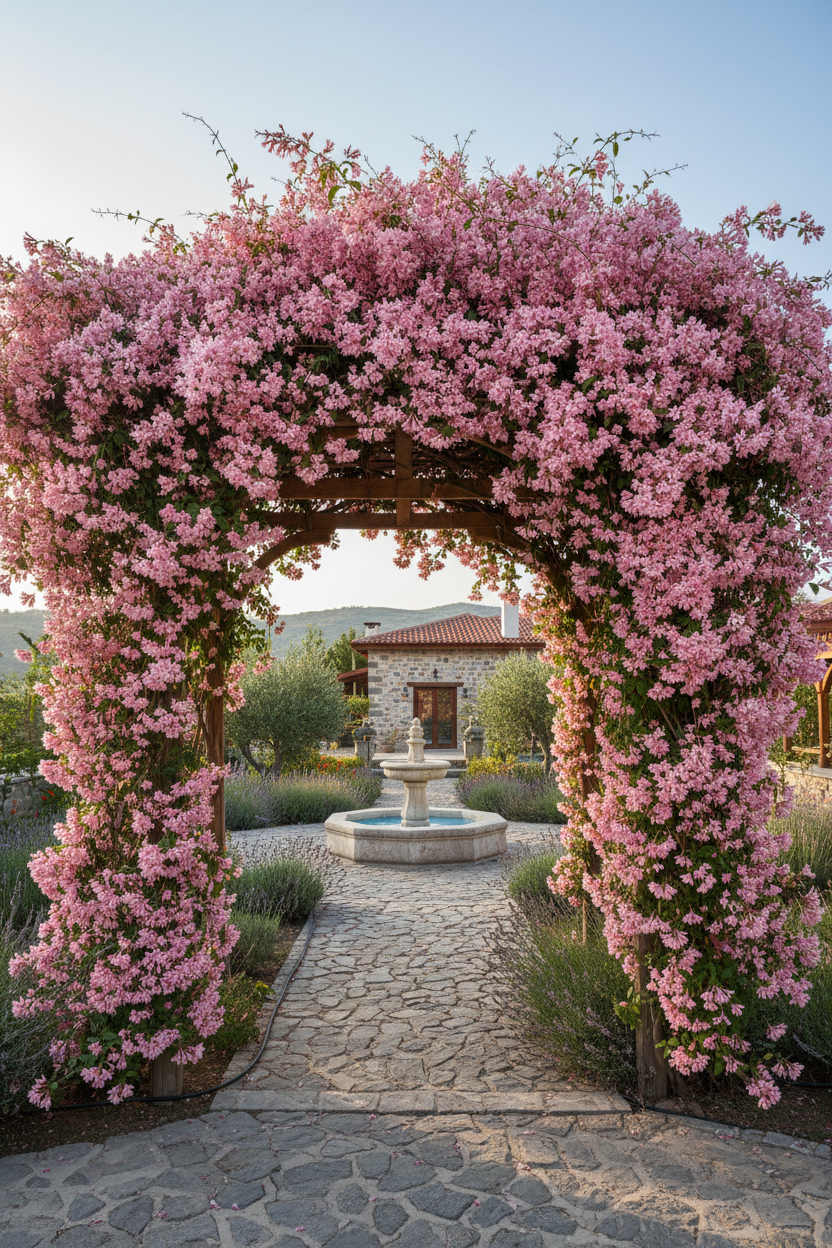 Pembe Yasemin Sarmaşık - Çiçekli